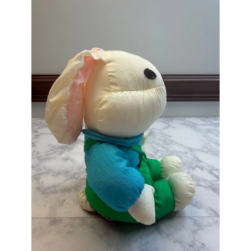 VTG International Silver Co Plush Easter Bunny Rabbit Blue Shirt Green Overalls